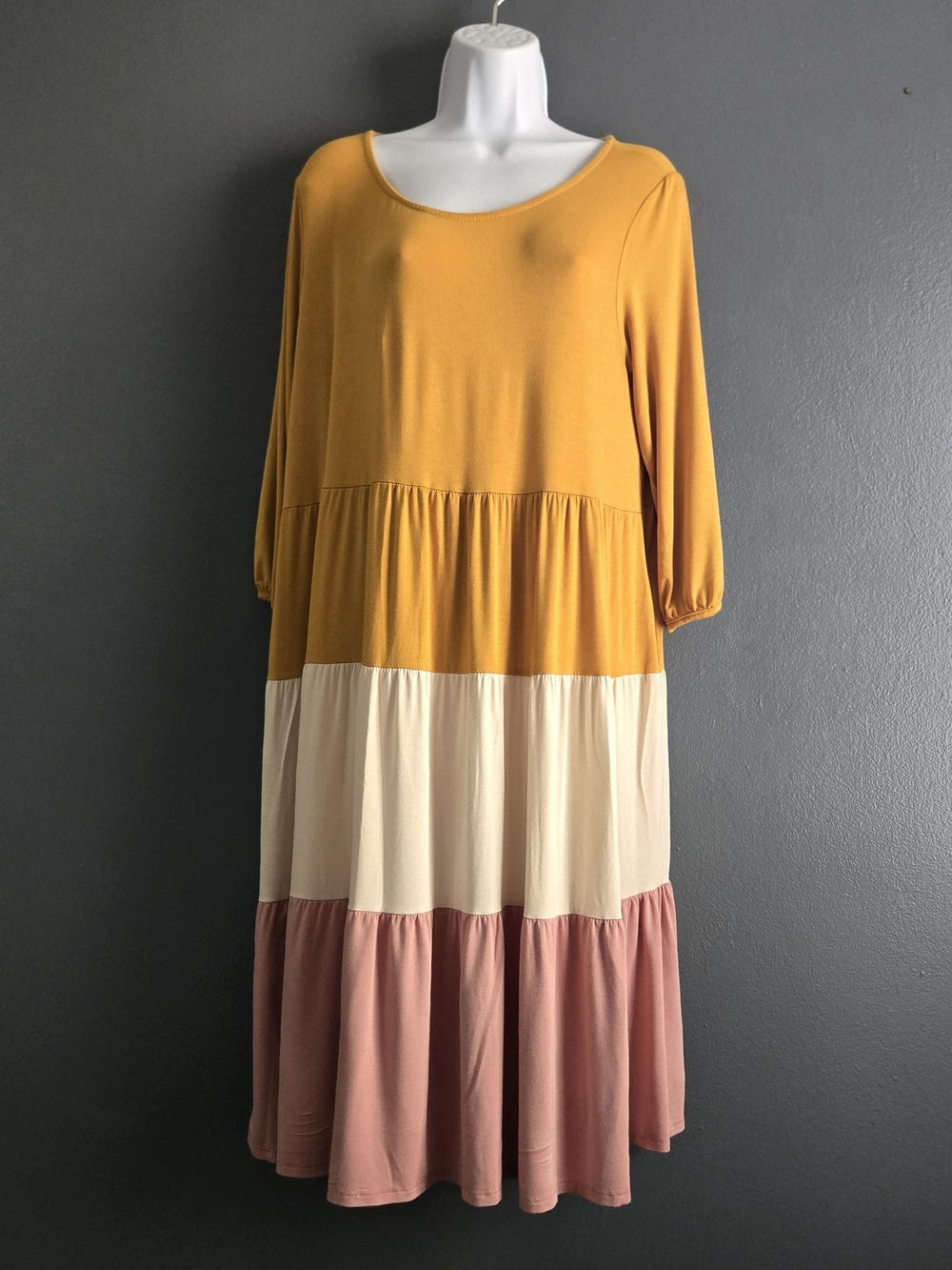 Agnes & Dora Colorblock Tiered Colorblock Babydoll Flounce Pocket Midi Dress L